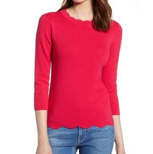 NWOT Halogen Red Scalloped Detail Light Sweater XL